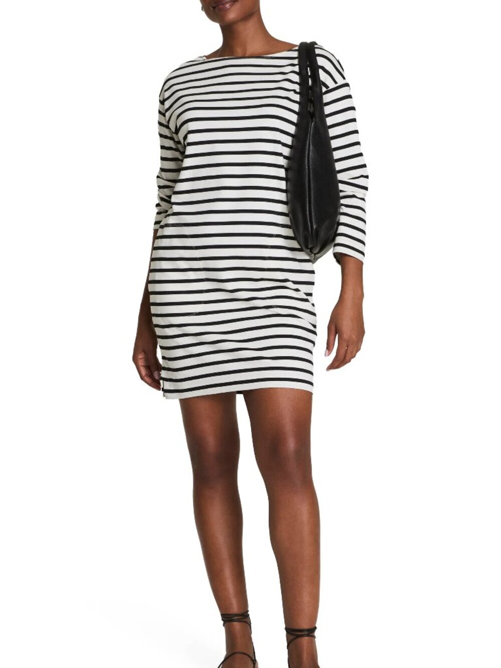 SPANX® Cotton Boatneck Mini Dress Ivory Black Stripe Size Small